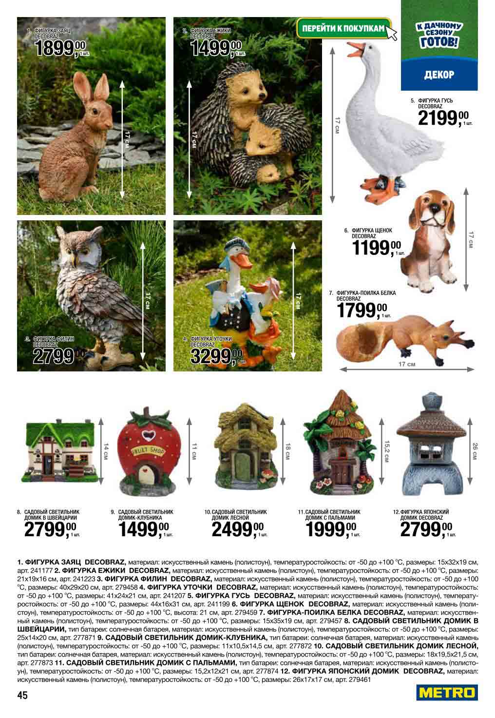 Садовые фигурки от 1 199₽ | Зайцы, ежи, фонари-домики |  Полистоун, устойчивый к погоде. Светильники "Швейцария", "Клубника".